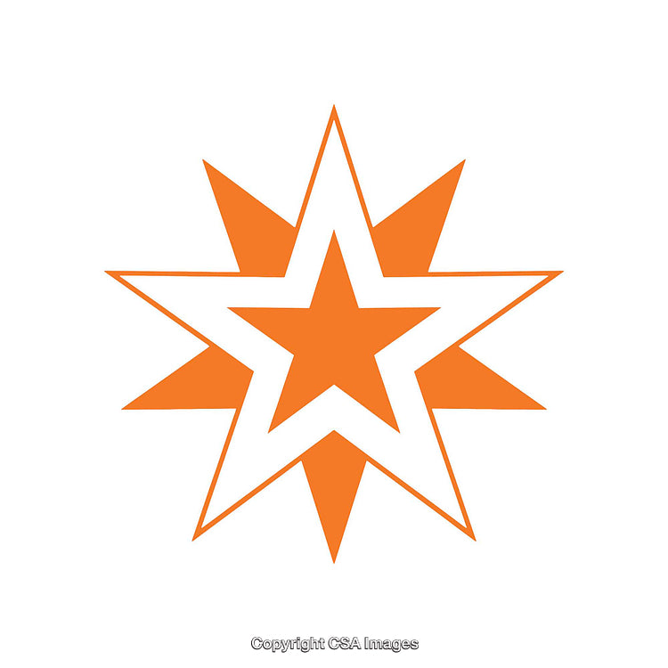 Orange Starburst Design With Geometric Shapes on White Background
