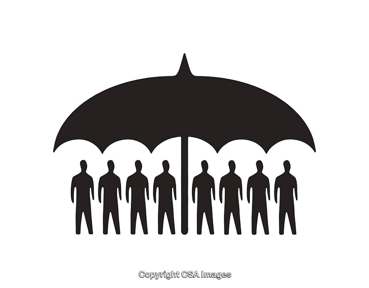 People Under Umbrella Representing Protection and Security Concept in Monochrome