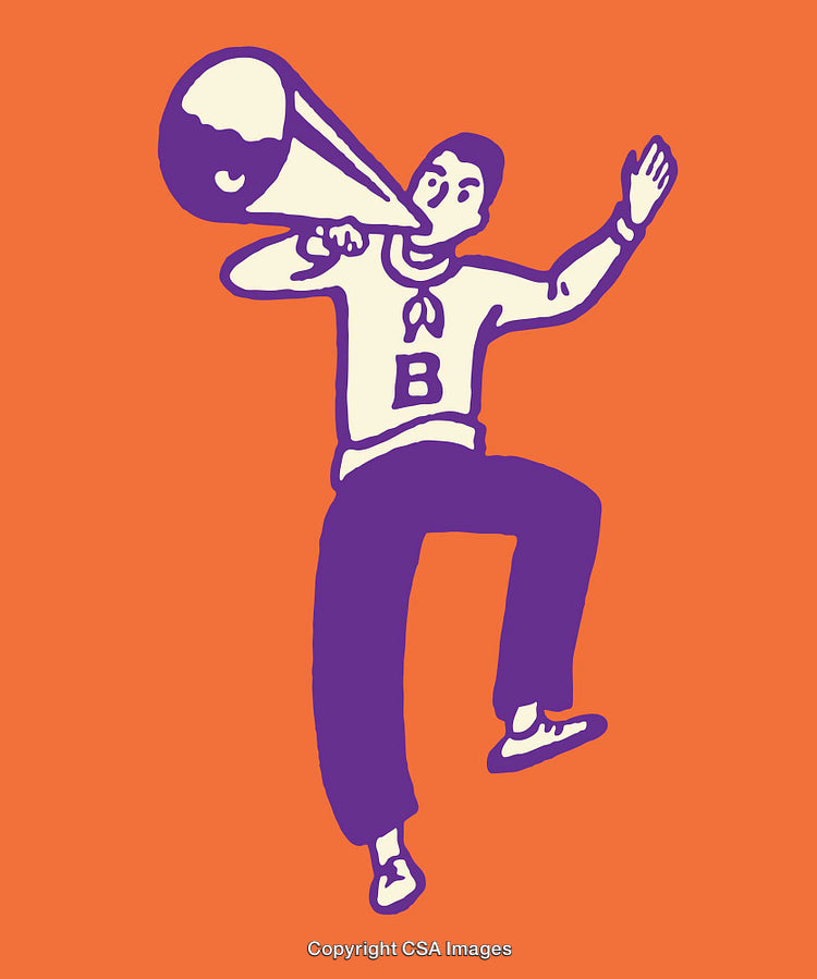 Illustrative Man Shouting Through Megaphone in Vibrant Colorful Design