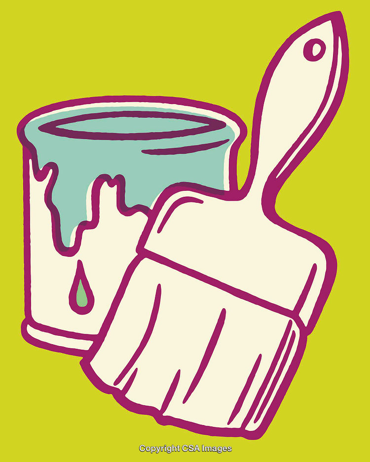 Colorful Line Art Illustration of a Paint Can and Brush