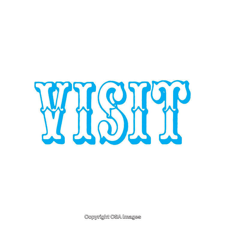Retro Style Typography with Blue Text Reading "Visit"