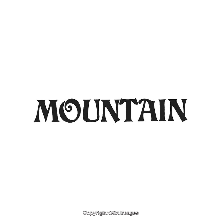 Artistic Black Serif Lettering of the Word Mountain on White Background
