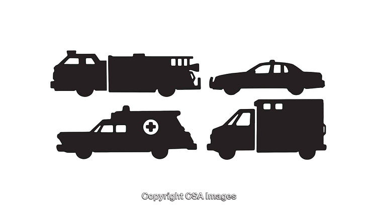 Black and White Silhouette Illustrations of Emergency Vehicles