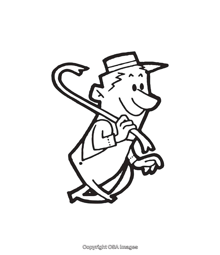 Classic Black and White Drawing of a Stylish Gentleman in Motion