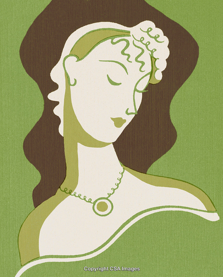 Artistic Portrait of a Woman in Green with Decorative Hairstyle