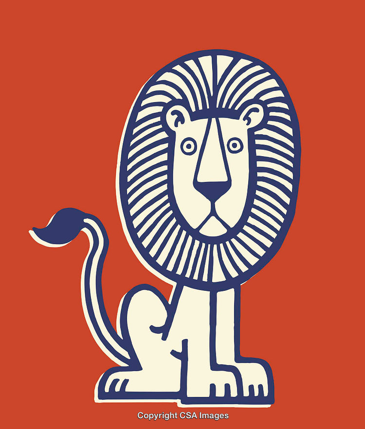 Bold Lion Illustration in Vibrant Minimalist Line Art Style with Bright Colors