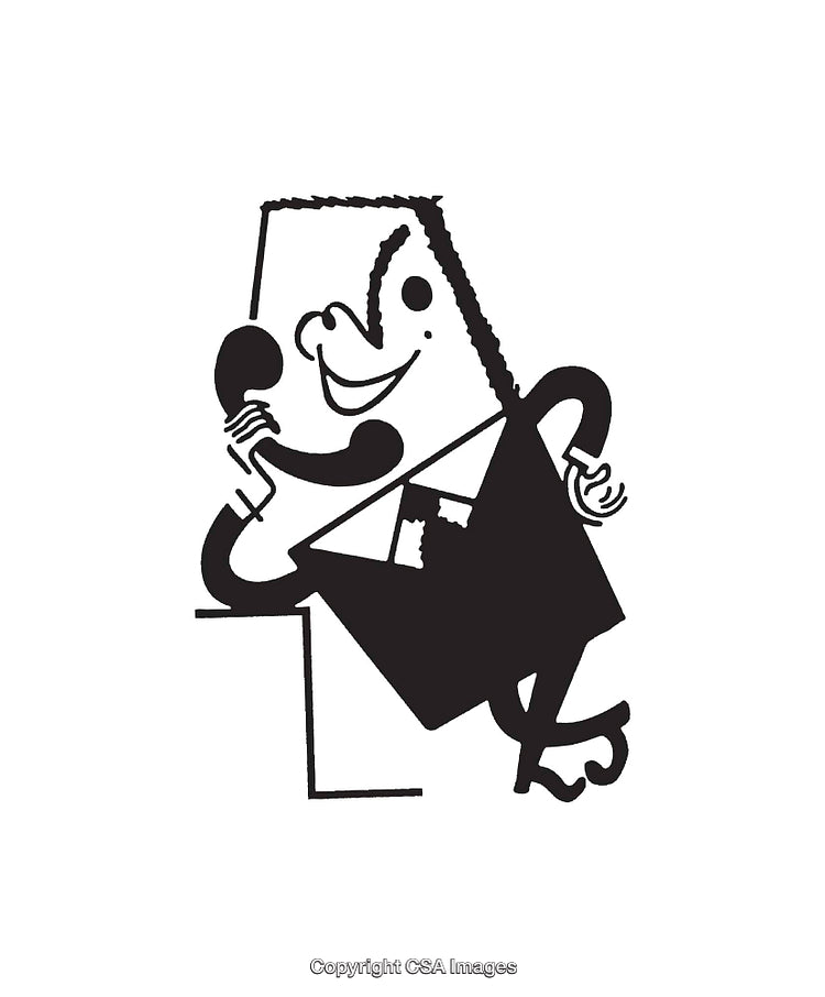 Stylized Black And White Cartoon Character Holding a Phone in Hand