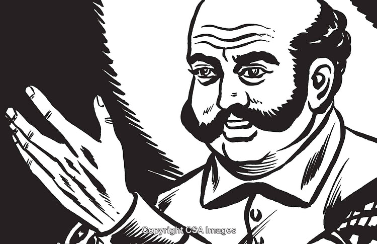 Vintage Black and White Illustration of a Man Gesturing Expressively