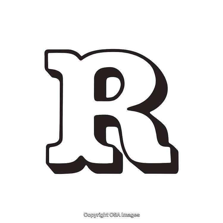 Black Stylized Letter R on White Background in Bold Typeface