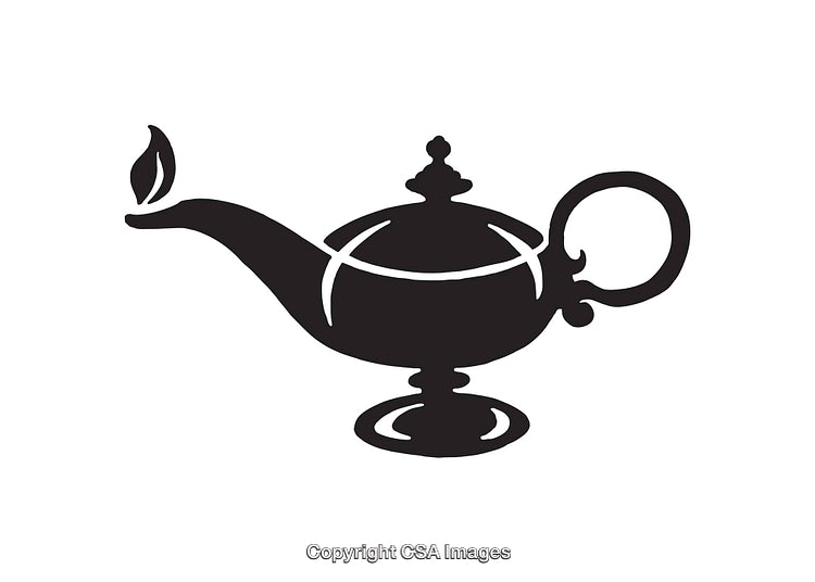 Black and White Classic Aladdin's Magic Lamp Icon Illustration
