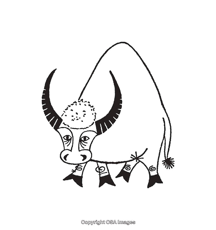 Abstract Black and White Line Art of a Bull Illustration