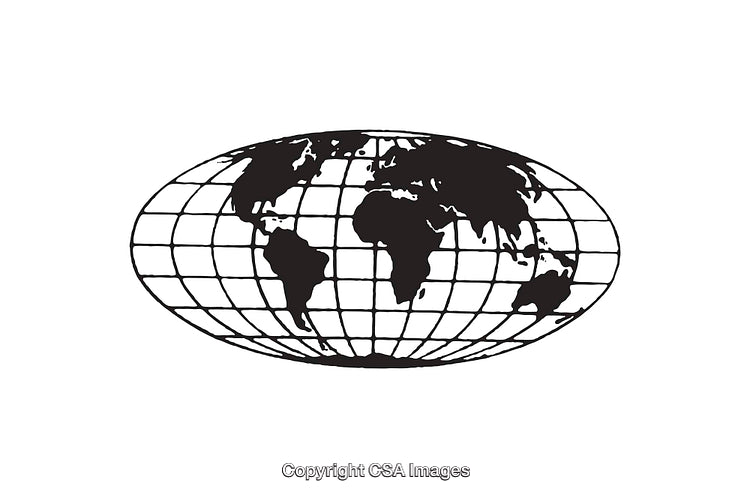 Simple Black and White Line Art Illustration of a Global Map View
