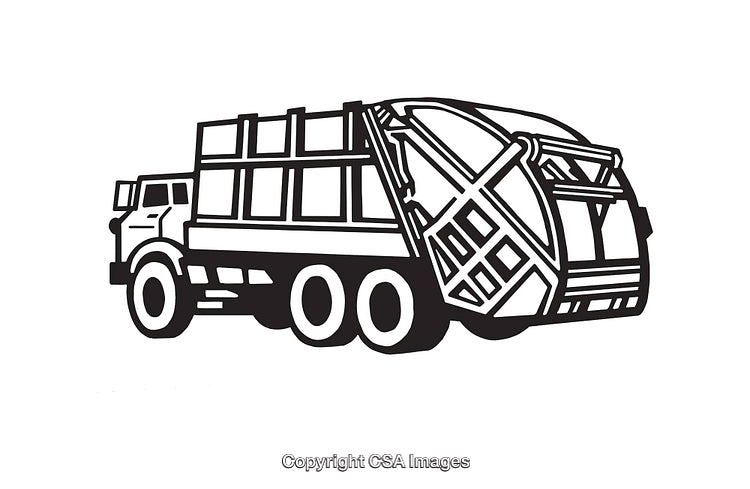 Black And White Line Art of a Garbage Truck Illustration