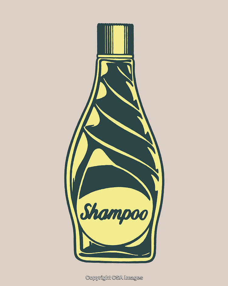 Stylized Shampoo Bottle in Yellow and Green Line Art Design