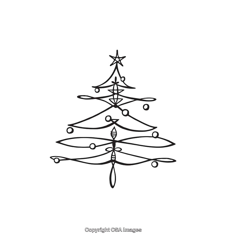 Abstract Black and White Christmas Tree Line Art Illustration