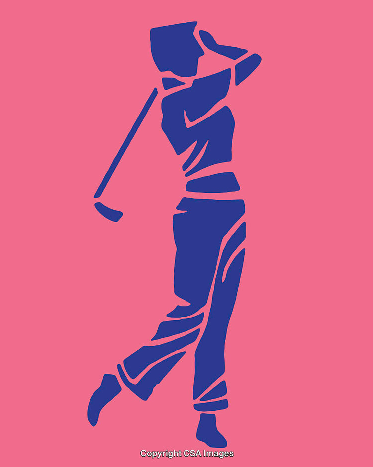Silhouette of Golfer Swinging Golf Club on Pink Background