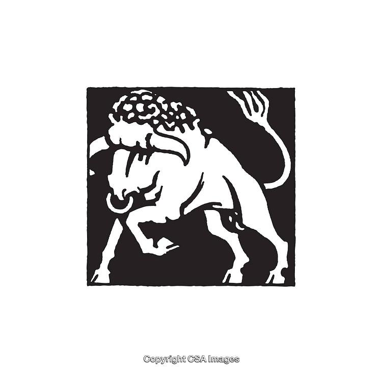 Black and White Line Art Illustration of a Fierce Bull in Dynamic Pose