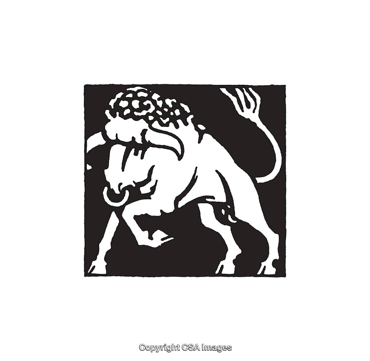 Black and White Line Art Illustration of a Fierce Bull in Dynamic Pose