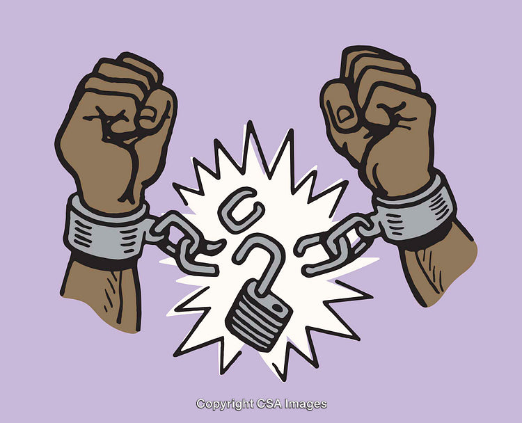 Illustration of Hands Breaking Free from Handcuffs Representing Freedom
