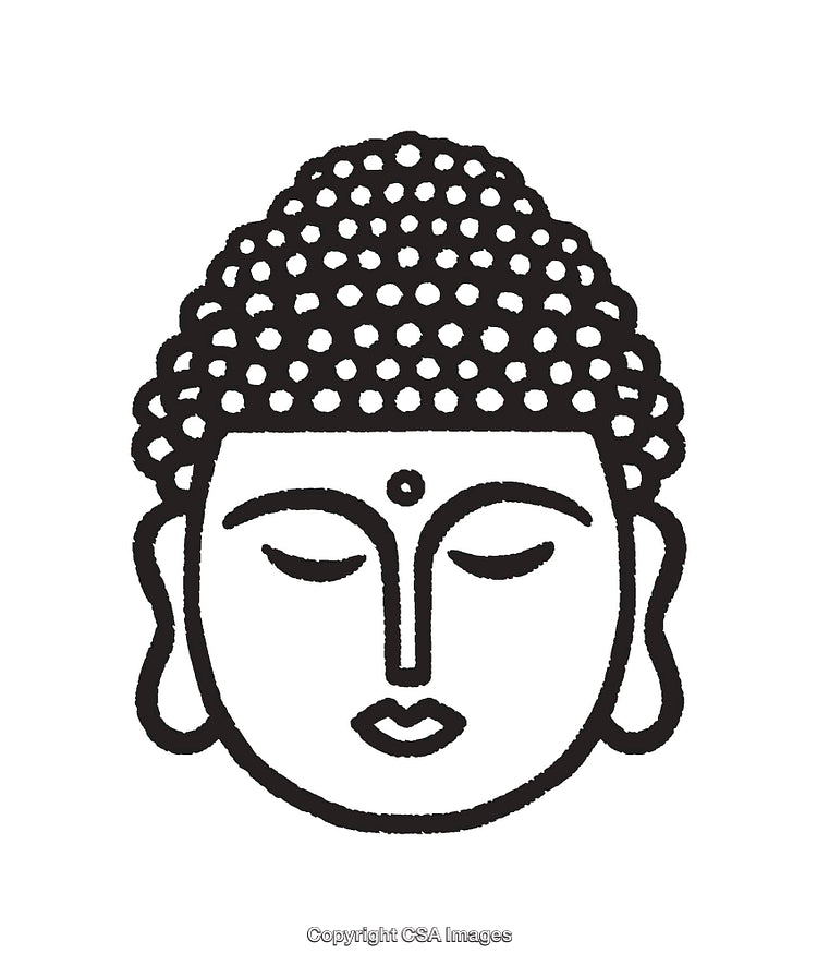 Black and White Line Art of Buddha Face with Serene Features