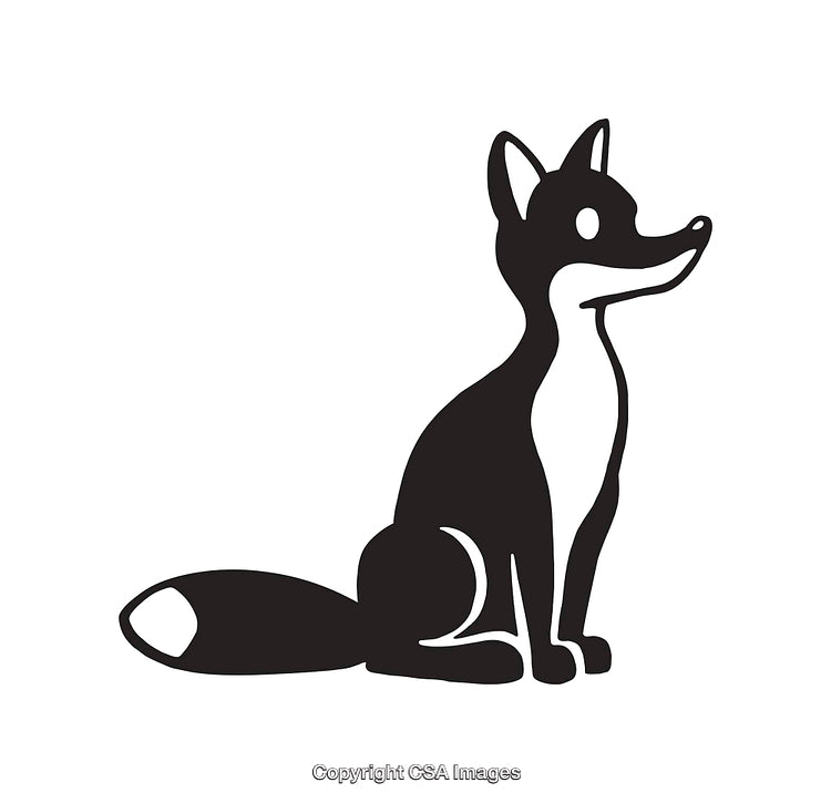 Stylized Black and White Illustration of a Sitting Fox