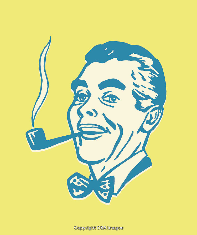 Retro Style Artwork of a Smiling Man with Smoking Pipe