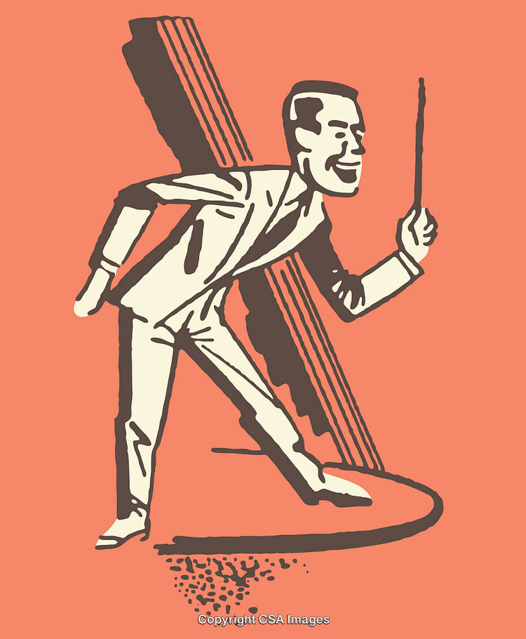 Retro-Style Illustration of a Man Holding a Baton on a Colorful Background