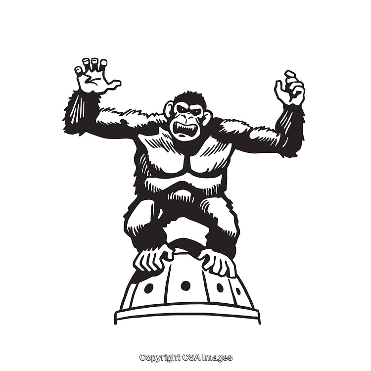 Black and White Line Art Illustration of Gorilla on a Dome