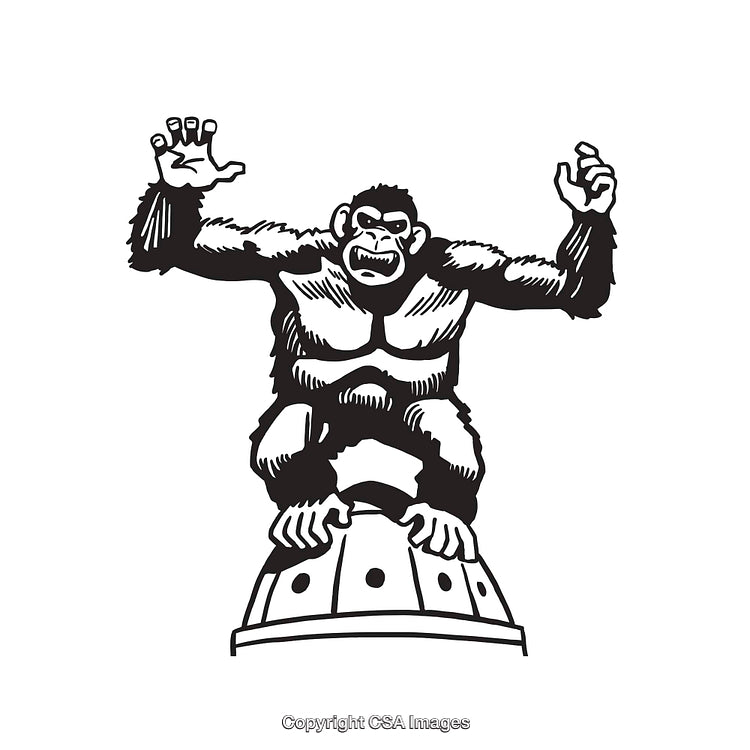 Black and White Line Art Illustration of Gorilla on a Dome