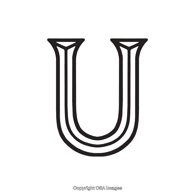 Elegant Monochrome Design Featuring the Letter 'U' in Retro Style