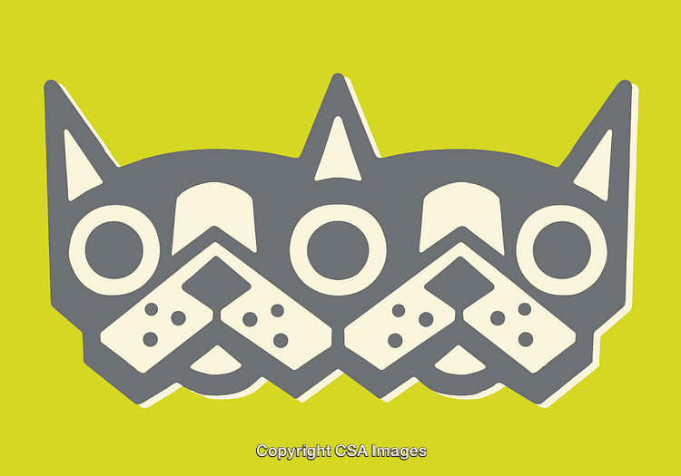 Colorful Line Art Illustration of Dual Cat Faces on Lime Green Background