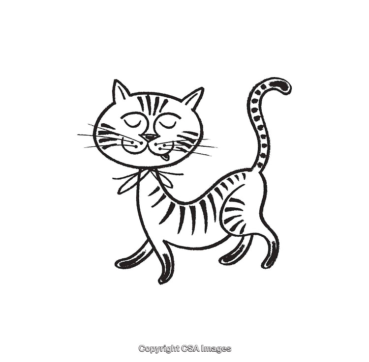 Adorable Line Art Illustration of a Playful Smiling Cat