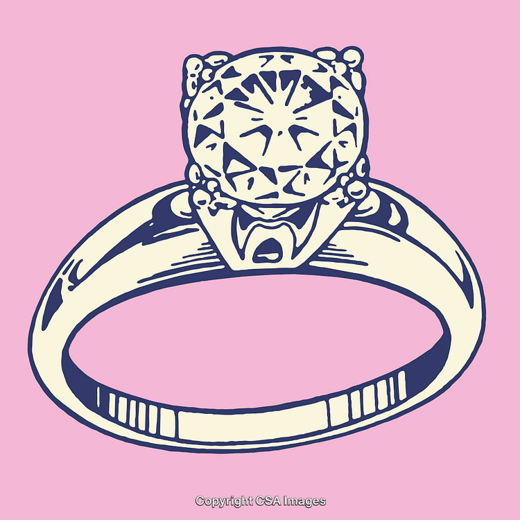 Elegant Diamond Ring in Vintage Art Style on Pastel Background