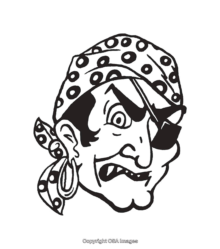 Black and White Line Art of a Pirate Illustration