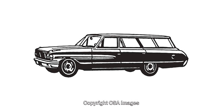 Classic Station Wagon Retro Black and White Line Art Illustration