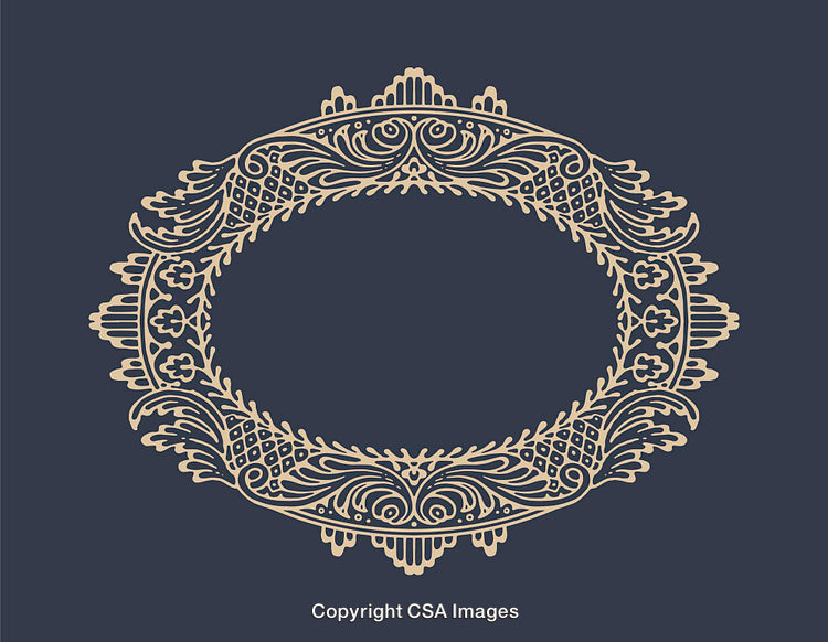 Elegant Ornamental Frame with Intricate Floral Pattern in Gold and Blue