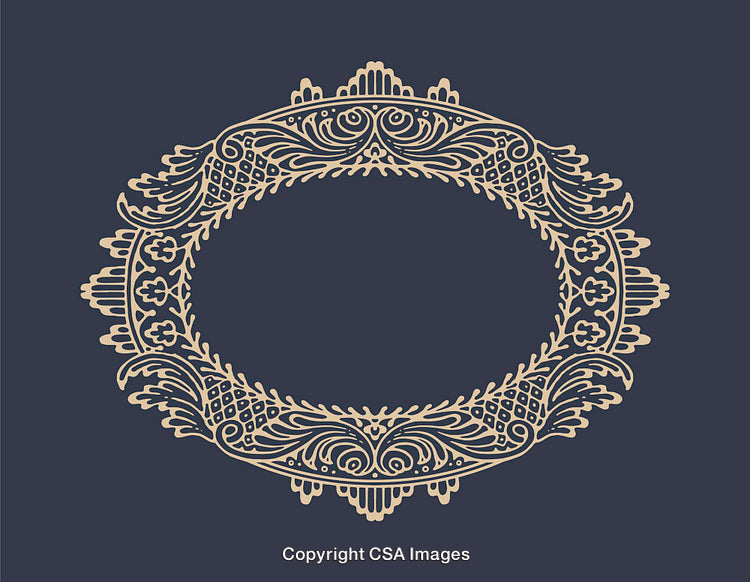 Elegant Ornamental Frame with Intricate Floral Pattern in Gold and Blue