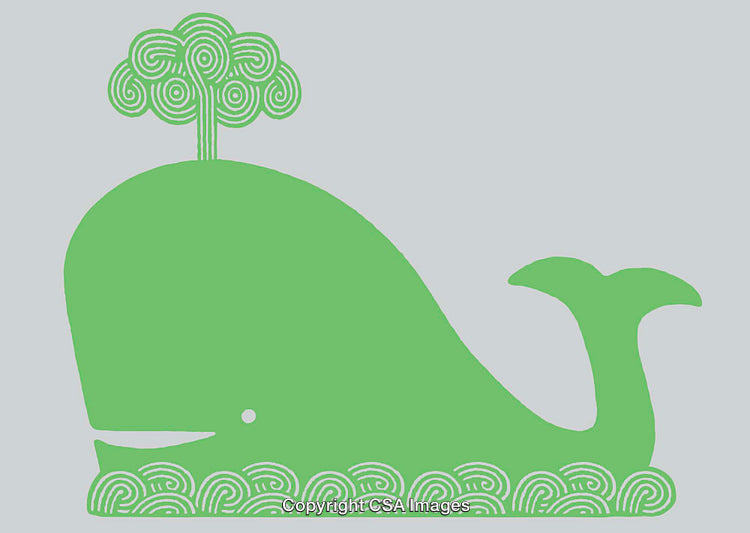 Green Whale Line Art Illustration with Minimalistic Swirling Patterns