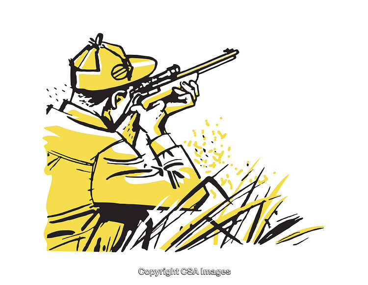 Illustration of a Hunter Aiming With a Rifle in a Natural Setting
