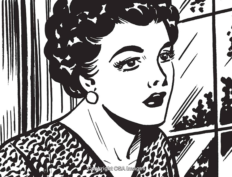 Retro Woman Illustration in a Vintage Pop Art Style Window Scene