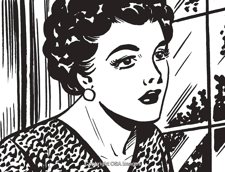 Retro Woman Illustration in a Vintage Pop Art Style Window Scene