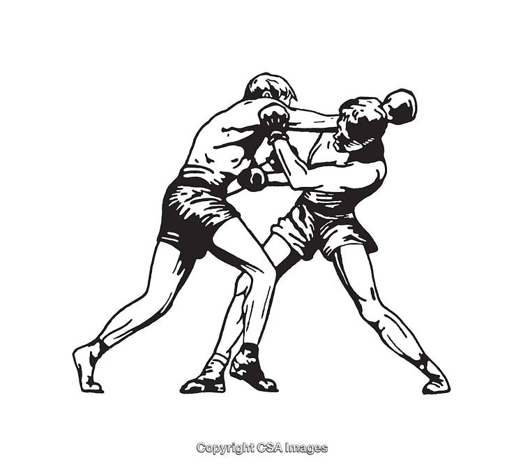 Black and White Line Art Illustration of Two Figures Engaged in Boxing