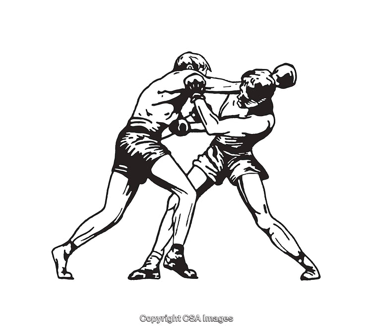 Black and White Line Art Illustration of Two Figures Engaged in Boxing