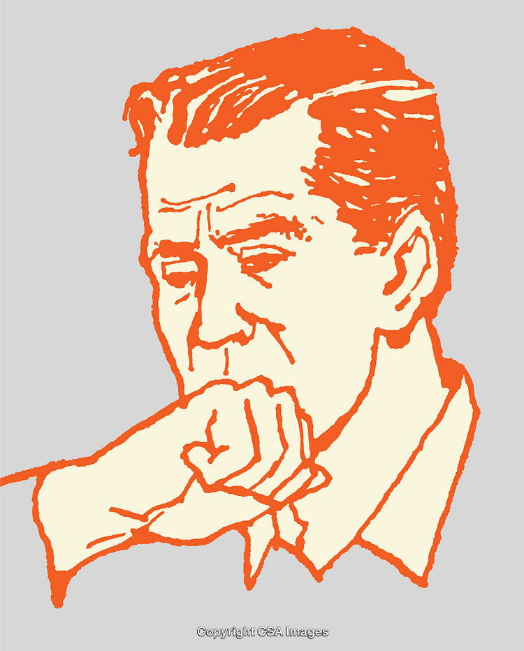 Expressive Line Art Illustration of a Thoughtful Man in Orange and Gray