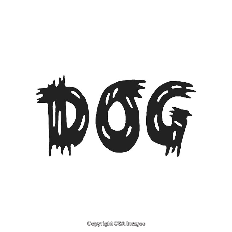 Grunge-Style Black Text Depicting the Word 'Dog' on White Background