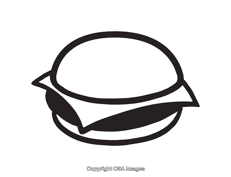 Black and White Line Drawing of a Cheeseburger Icon