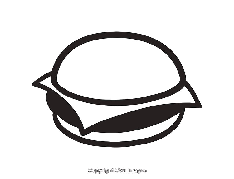 Black and White Line Drawing of a Cheeseburger Icon