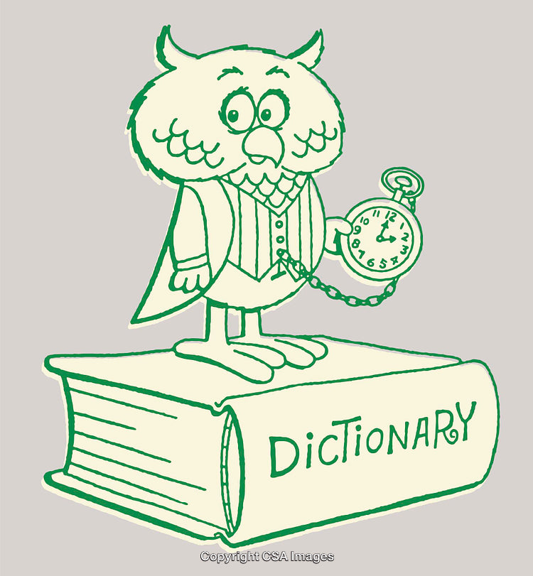 Whimsical Owl With Pocket Watch on Dictionary Book Illustration