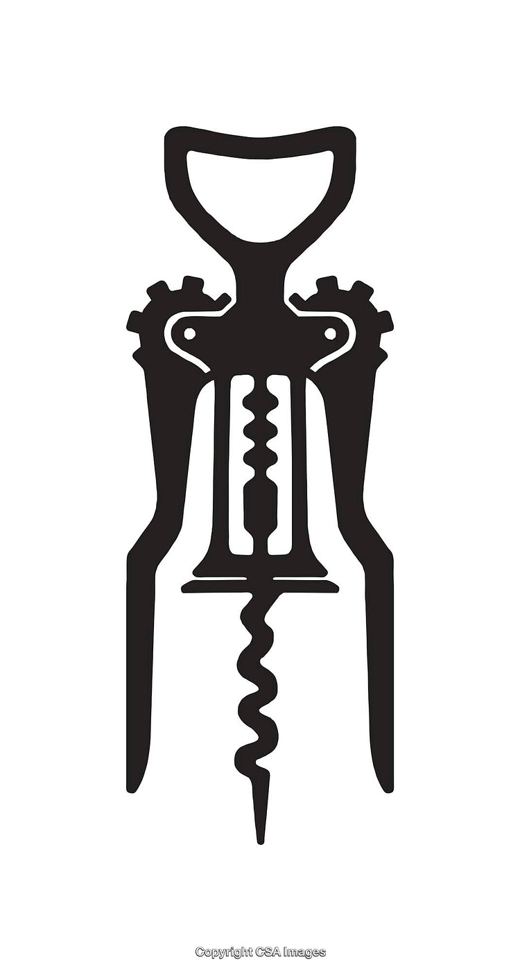 Black and White Illustration of a Classic Corkscrew Opener