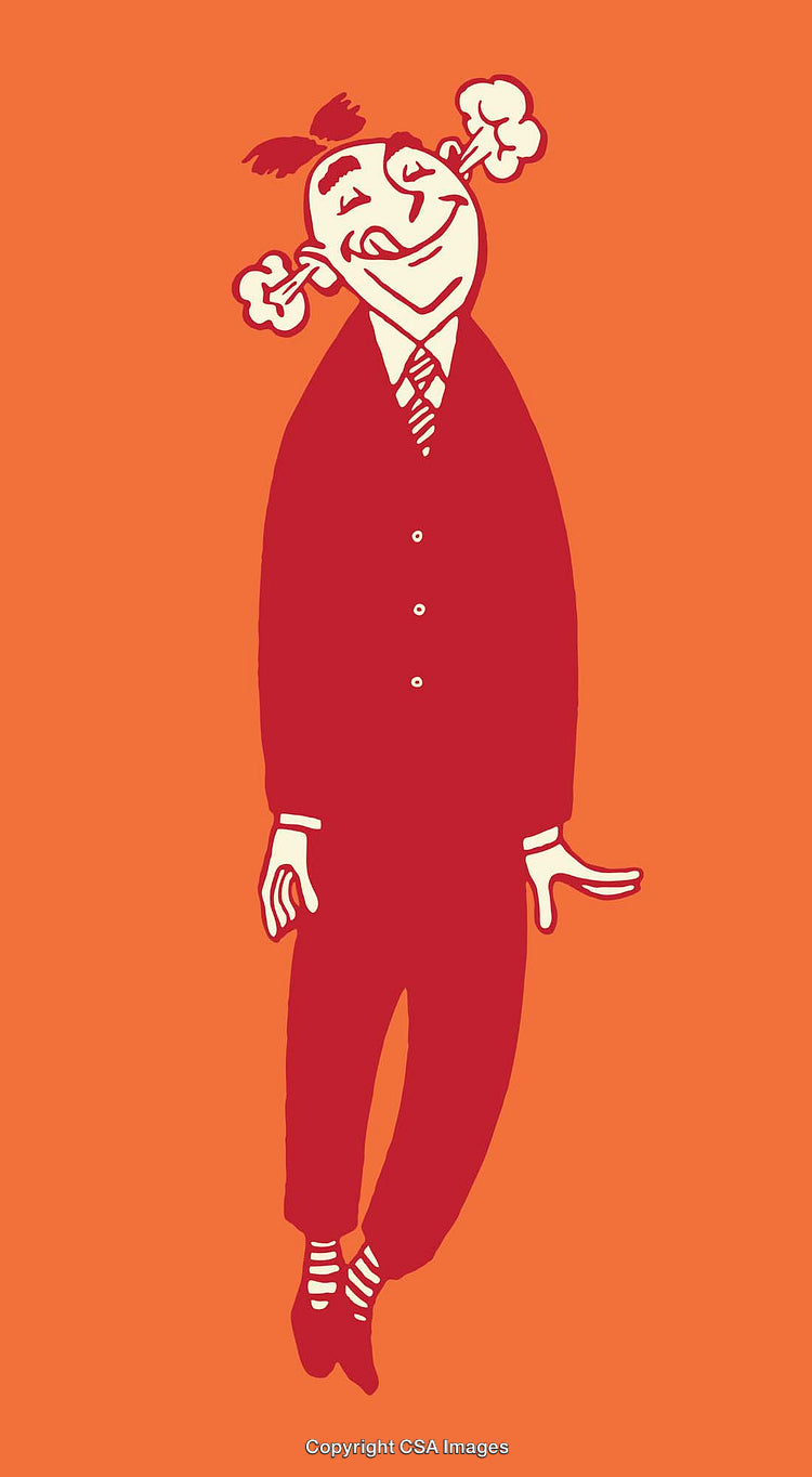 Retro Styled Illustration of a Cheerful Gentlemen with Steam from Ears